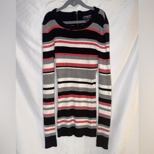 Hooked Up by IOT Black and Gray Striped Dress